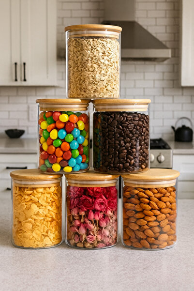 Paşabahçe Bambu Kapaklı Vakumlu Borosilikat Cam Kavanoz 6 Adet 300ml , Bambu ...