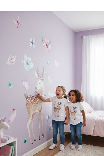 Safari World Cute Gazelle Flowers And Butterflies Wall Stickers Set