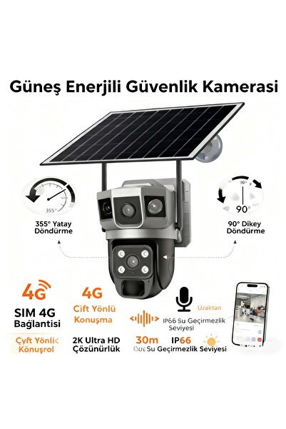 Kamerar Güneş paneli, güneş enerjili, 4G, 3MP üç lensli gözetleme kamerası - ...