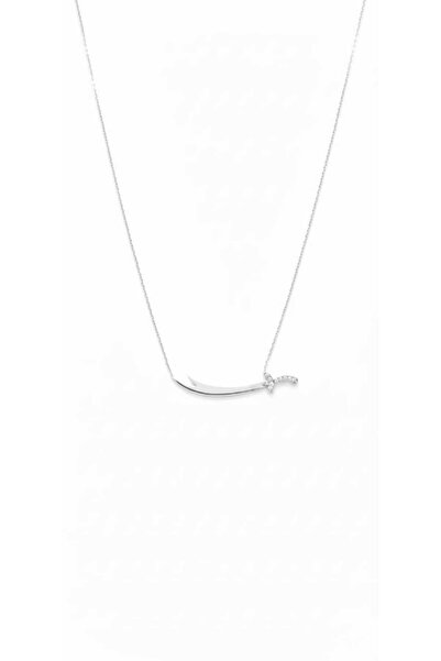 Papatya Silver 925 Ayar Gümüş Rodyum Kaplama Yatay Taşlı Zülfikar Kılıç Kolye