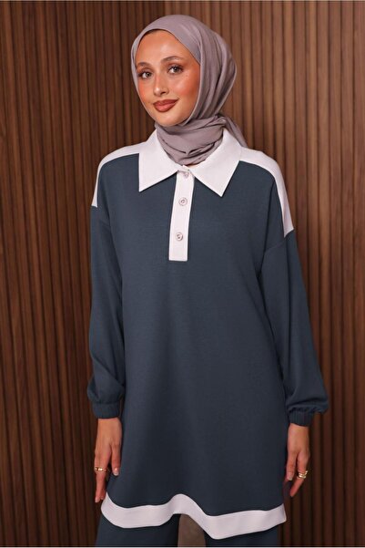 TRENDTESETTÜR Women's Gray (Anthracite) Shirt with Collar and Pants Suit t 4135