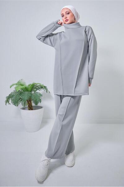 TRENDTESETTÜR Γυναικείο γκρι φαρδύ παντελόνι κατάδυσης T 4353