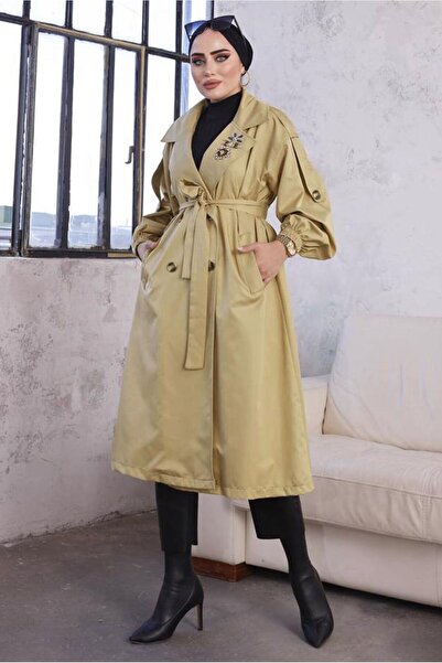 TRENDTESETTÜR Kadın Kahve (CAMEL) Kuşaklı Trençkot T 9329