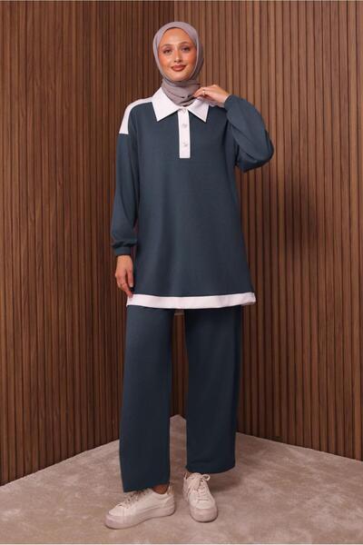 TRENDTESETTÜR Women's Gray (Anthracite) Shirt with Collar and Pants Suit t 4135