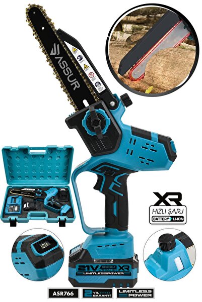 ASSUR 21V Çift Akü Otomatik Yağlamalı El Testeresi Ağaç Odun Dal Kesme Budama Dijital Gösterge