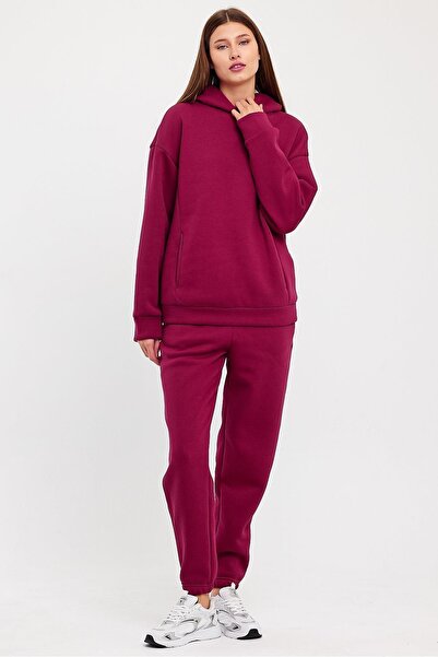 CrazyShopping Set de trening oversize din lână pentru femei - talie și picioare elastice, trei fire