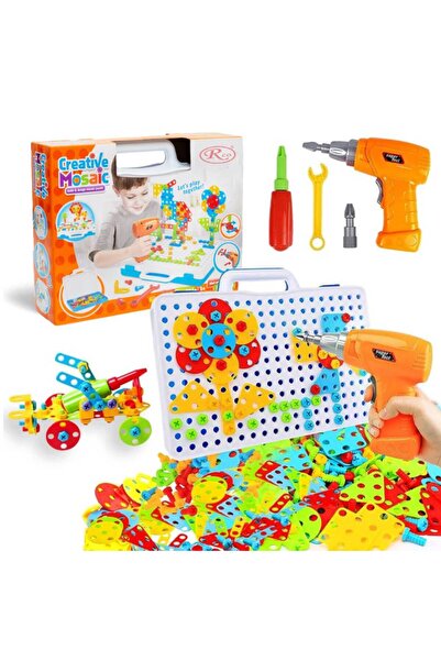 RCO Jucarie educativa STEM, set de constructie puzzle cu bormasina pentru 2D ...
