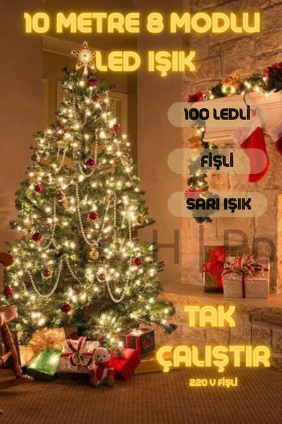 SARFEX Eklemeli 10 Metre 100 Ledli Fişli Led Işık Günışığı Dekor Lambası Yılbaşı Ağacı Işığı Sarı