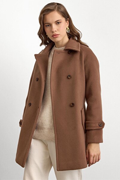Olcay Reglan Sleeve Double Breasted Short Coat A.Brown 3150