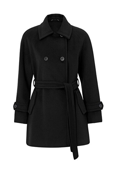 Olcay Reglan Sleeve Double-Breasted Short Coat Black 3150