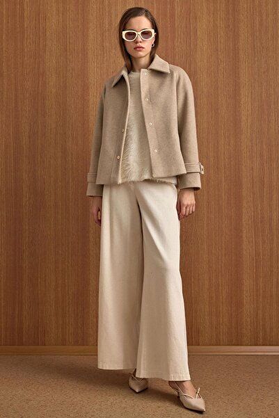 Olcay Snap Closure Pat Detailed Short Coat Stone 3163