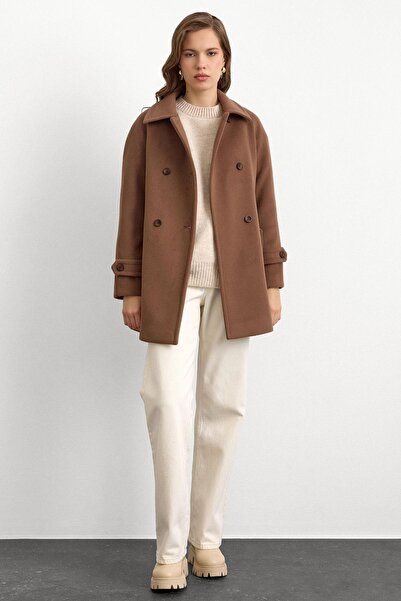 Olcay Reglan Sleeve Double Breasted Short Coat A.Brown 3150
