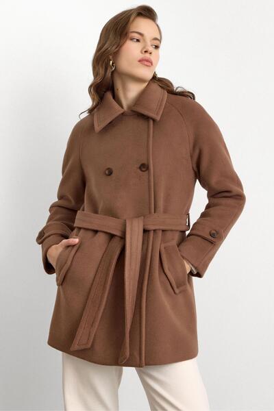 Olcay Reglan Sleeve Double Breasted Short Coat A.Brown 3150
