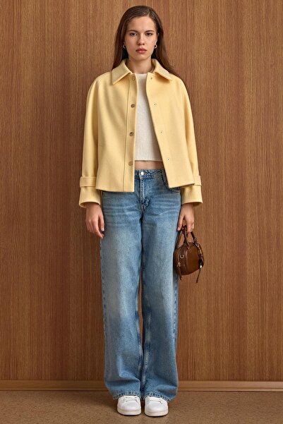 Olcay Snap Closure Pat Detailed Short Coat Yellow 3163