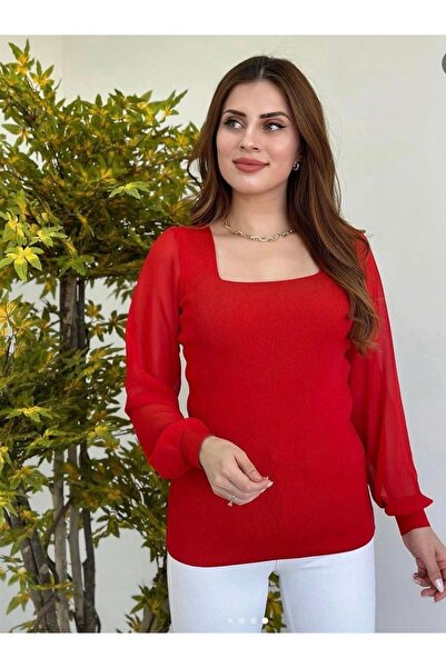 D LAVELLA KARE YAKA ARA BEDEN KOLLAR ŞİFON BLUZ 12535