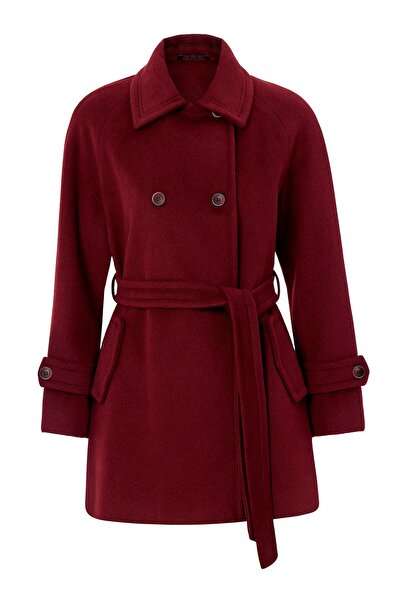 Olcay Reglan Sleeve Double-Breasted Short Coat Mürdüm 3150