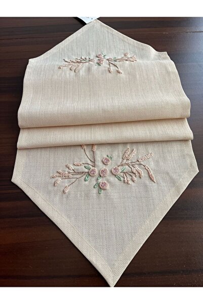 zeynmar Rokoko Nakışlı Keten Camel Rengi Runner Masa Örtüsü 35 X 140 1 Adet