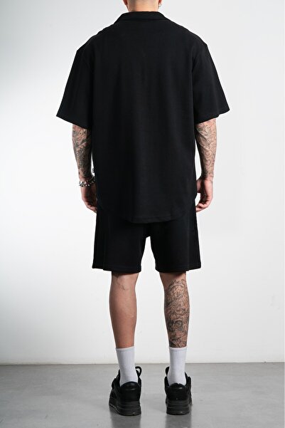 Twobucks Black Pique Men's Shirt and Shorts Set