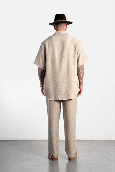 Twobucks Stone Color Bamboo Linen Men's Shirt and Pants Set