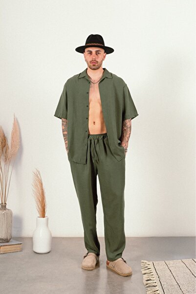 Twobucks Khaki Soft Linen Men's Shirt and Pants Suit