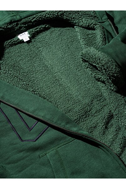 GAP Erkek Yeşil Relaxed Logo Sherpa Astarlı Fermuarlı Sweatshirt