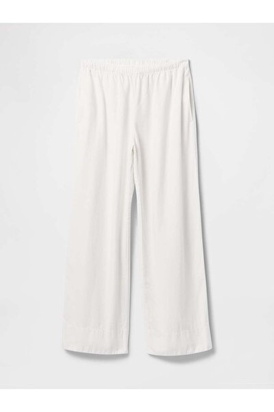 GAP Kadın Beyaz Keten Karışımlı Easy Wide Leg Pantolon