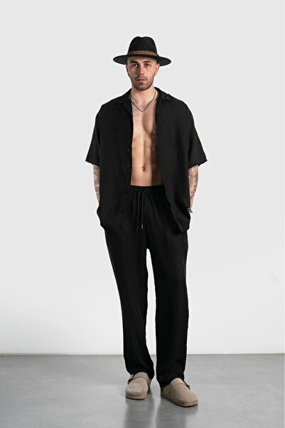 Twobucks Black Bamboo Linen Men's Shirt and Pants Suit