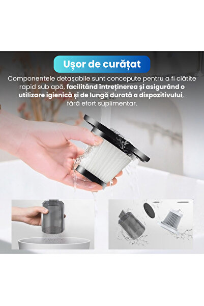 BRAGUS Mini aspirator auto portabil, fara fir, LED, acumulator 2400mAh, 9000Pa, 120W, plastic, BRAGUS®, alb