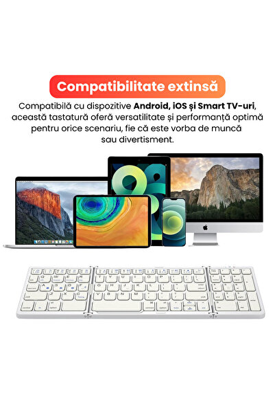 BRAGUS Tastatura pliabila ultra-subtire, compatibila cu Android, iOS, Smart TV, bloc numeric, argintiu