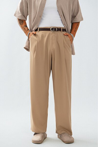 Super Rare Bej Retro Erkek Kumaş Pantolon