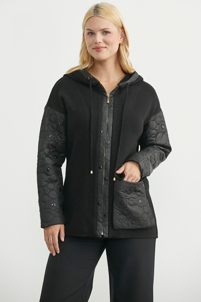 Sementa cu glugă Jachetă de tricotat cu detalii matlasate - Negru