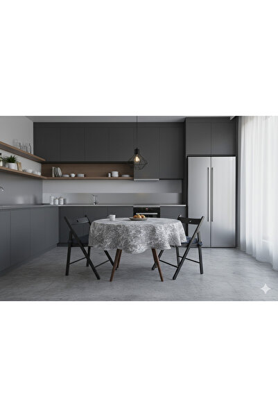 LOOM & LAUREL Yüksek Kaliteli Jakarlı Dokuma Kumaş Yuvarlak 160 X 160 Masa Örtüsü Gri Ağırlıklı