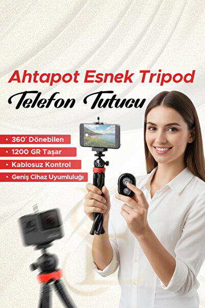 EN SİGA Bluetooth Kumandalı Esnek Ahtapot Flexıble Tripod Selfie Masa Üstü Stand