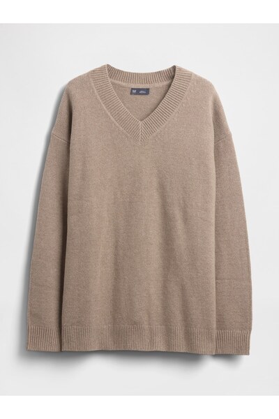 GAP Kadın Kahverengi CashSoft Oversized V-Yaka Kazak