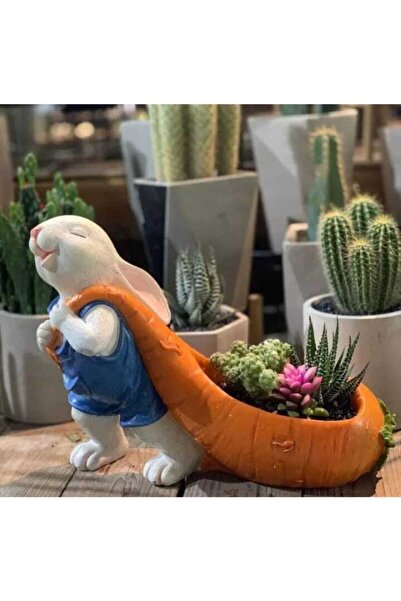 Biblo Sepeti Havuçlu Tavşan Saksı - Sevimli Tavşan - Sırtında Havuç Taşıyan T...