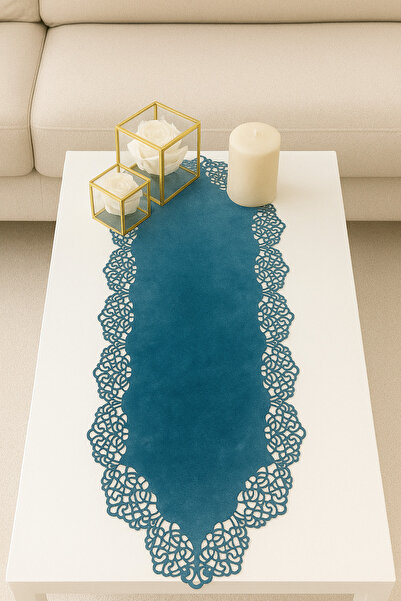 Ergüven Home Синя замша тканина бігунок 40x100 см довжина для столика - сучас...