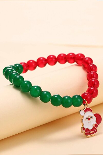 New Obsessions Christmas Santa Claus Figure Dangle Elastic Bead Bracelet