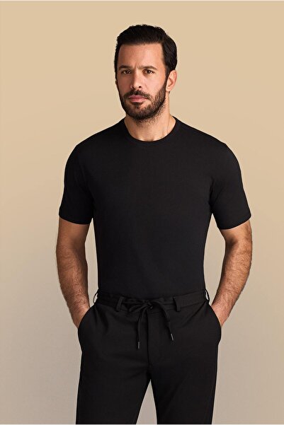 Kiğılı Bisiklet Yaka Slim Fit Dar Kesim Süprem Pamuk Tişört