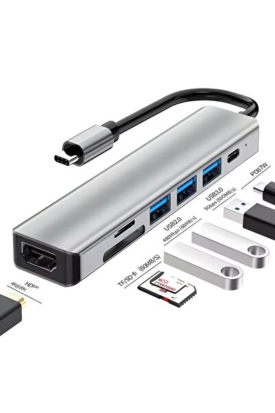 DEANB 7in1 AluminiumUsb Çoklayıcı Çevirici PD100W Hızlı Şarj 4K 60Hz 1xHDM 3x...