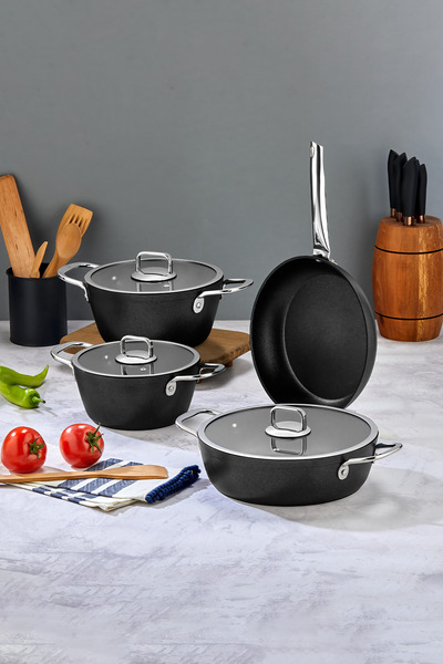 PoloChef Quatro Granite 7 Piece Pots and Pans Set Black