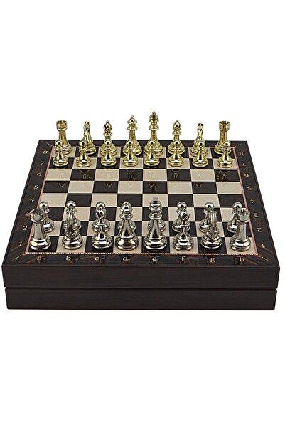 Gift Home GiftHome Büyük Boy Metal Klasik Satranç Tk. Parlak ve Ceviz Desenli...