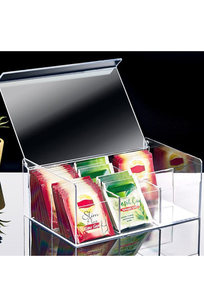 Limeks Home Çok Amaçlı 6 Bölmeli Poşet Çay Saklama Kutusu (Tabanı Desenli)