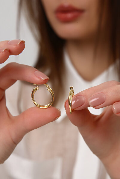 Altınkesesi 14 Ayar Altın Bombeli Ikili Halka Küpe 2 Cm