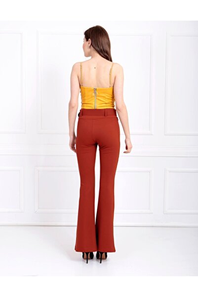 Sense Brick Knitted Fabric Spanish Leg Belted Trousers - Pnt32439