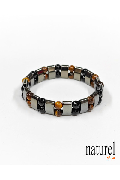Naturel Tılsım Natural Stone Tiger Eye - Hematite and Onyx Bracelet