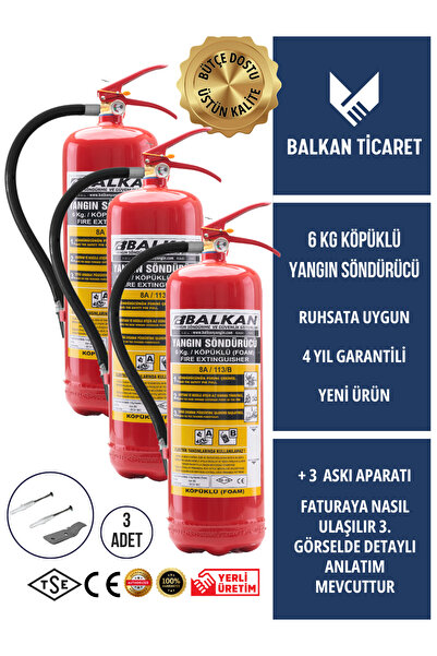 Balkan Ticaret 6 KG YANGIN SÖNDÜRME TÜPÜ KÖPÜKLÜ 3 ADET ASKI APARATI TSE HYB ...