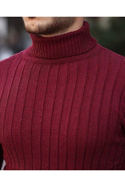 MartinoButik Intersivin Men's Burgundy Turtleneck Knitwear-Sweater
