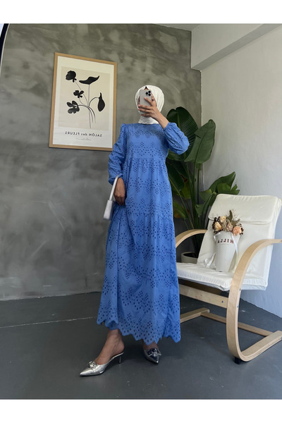 hilla line BRODE FİSTO UZUN ASTARLI ELBİSE