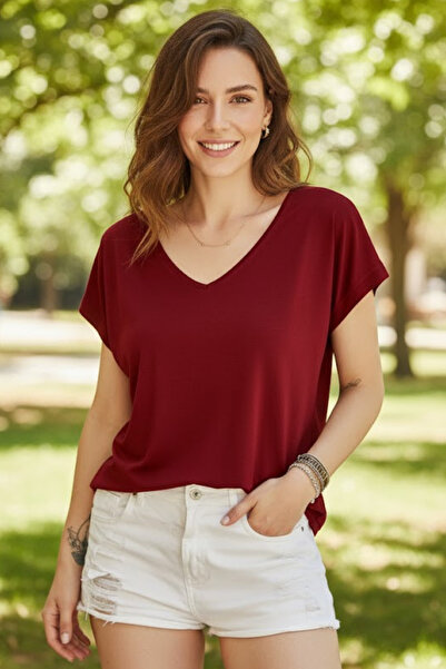 Marvine Tricou de damă din viscoză Bordeaux basic