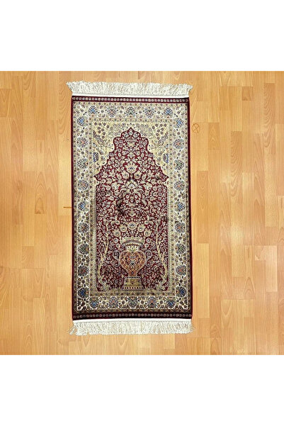 MEVLANA BAZAAR Desenli % 100 İpek 60 x 120 Desenli Bordo Seccade